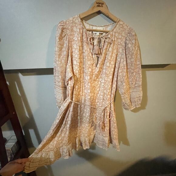 Cleobella Rosy Mini Dress SZ LARGE Tamil Block Print Peasant Bohemian $198 EUC - Picture 6 of 15